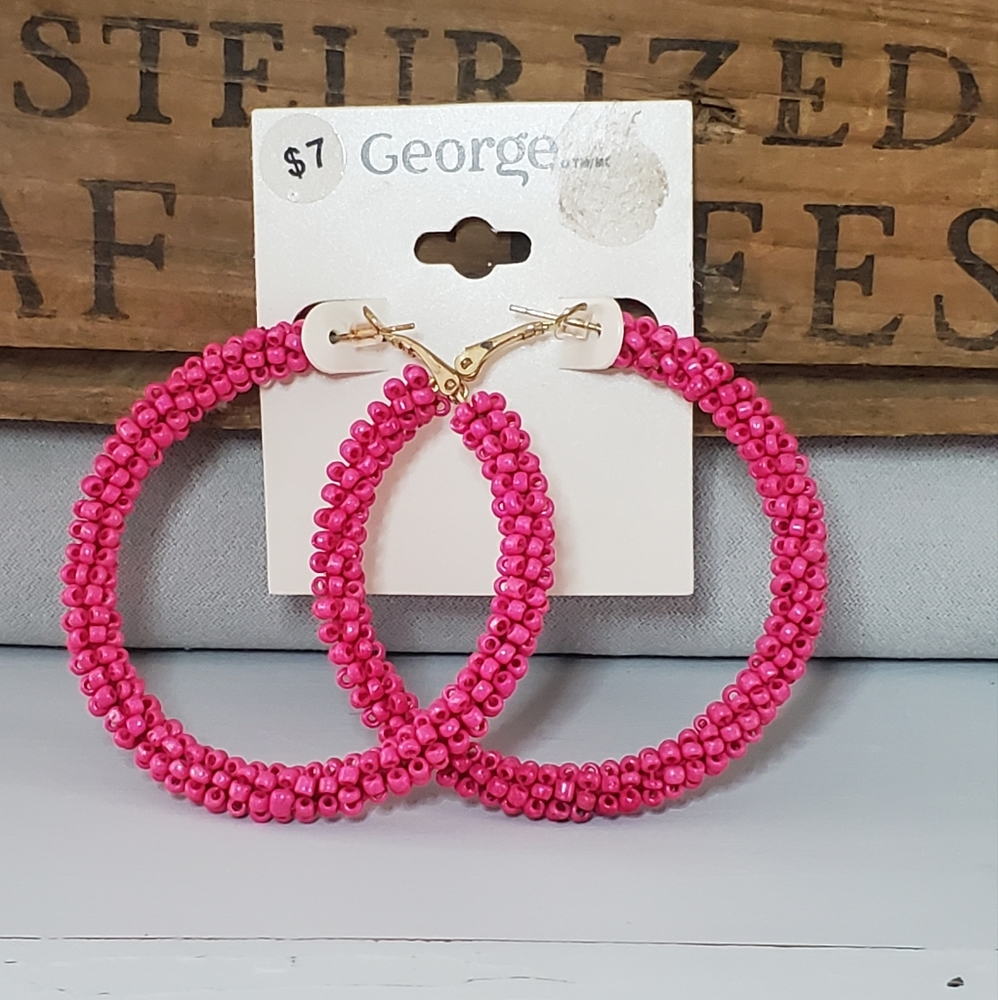Pink Beaded Hoop Earrings